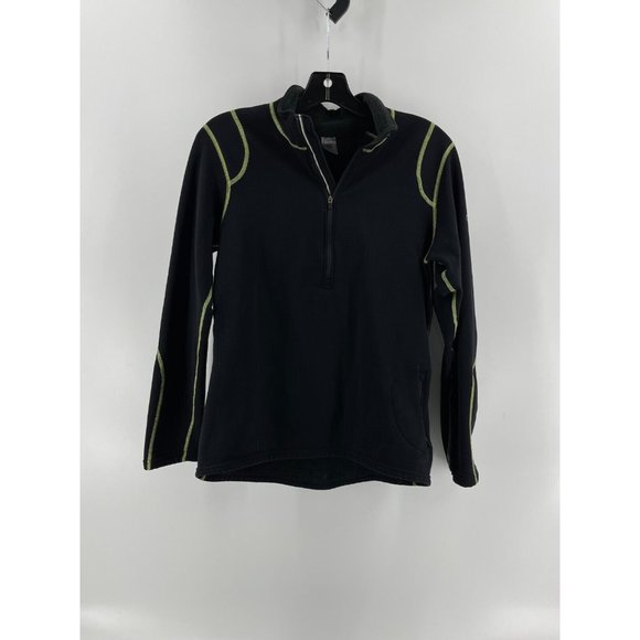 REI Women's Black Neon Green Stitching 1/4 Zip Stretch Fleece Sweatshirt Size L - Picture 3 of 15